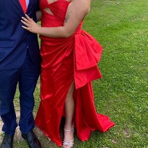 Mac Duggal Satin Strapless Prom Gown with Side Bow